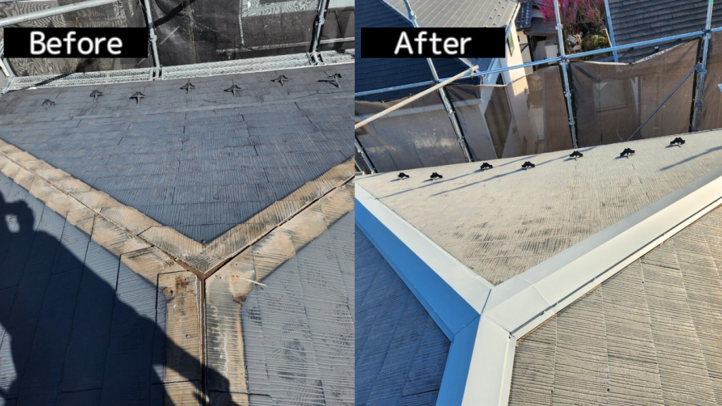 【調布市】棟板金交換工事｜傷んだ棟板金を交換し屋根を保護！